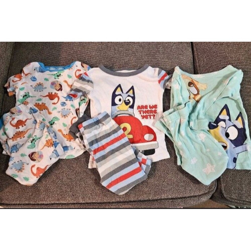 Lot of 7 Bluey Mickey Ms Rachel Disney Pajama Set Boys 2T-5T Dinosaur Sleepwear